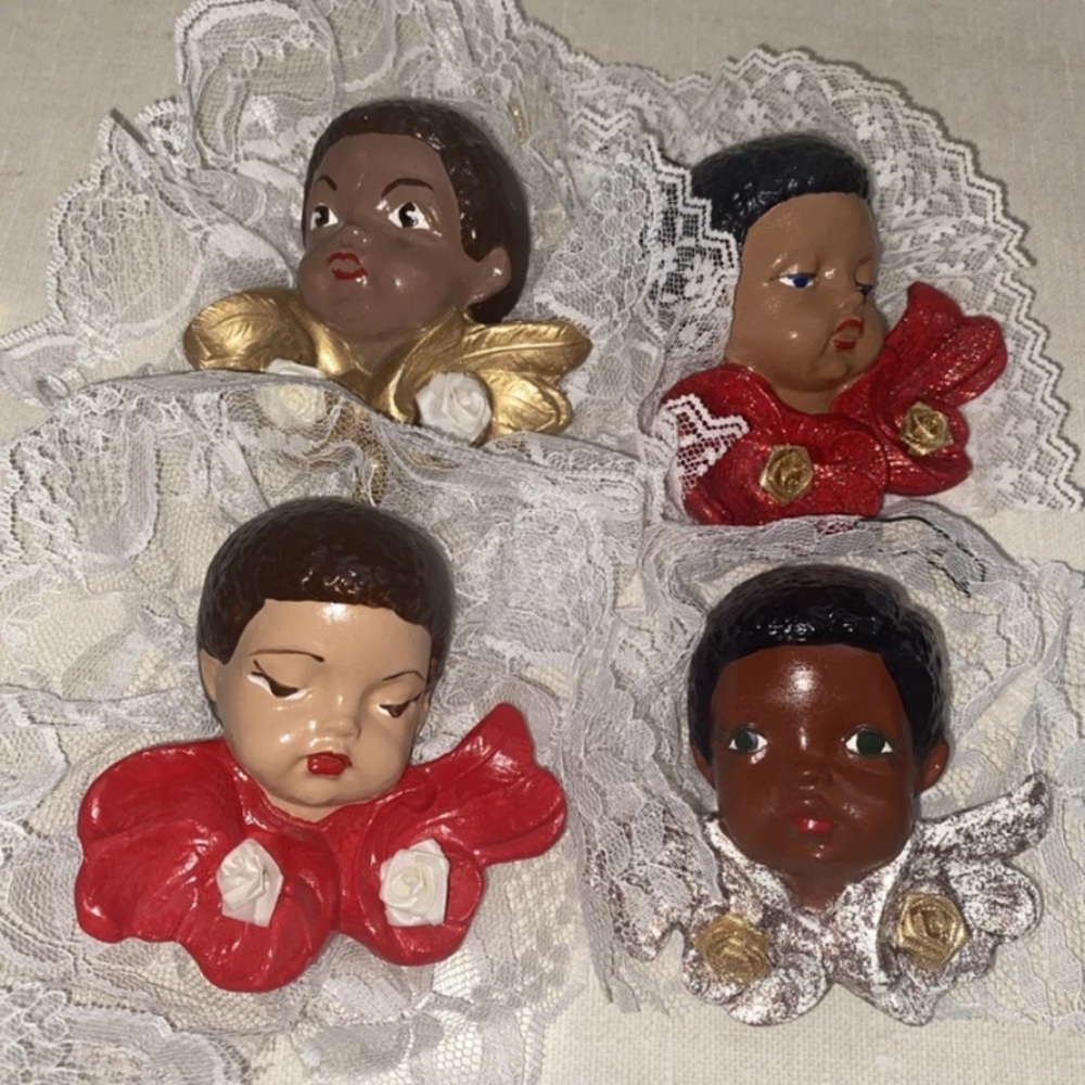Vintage African American cherubs Angels Christmas Tree‎ Ornament Lot Of 4